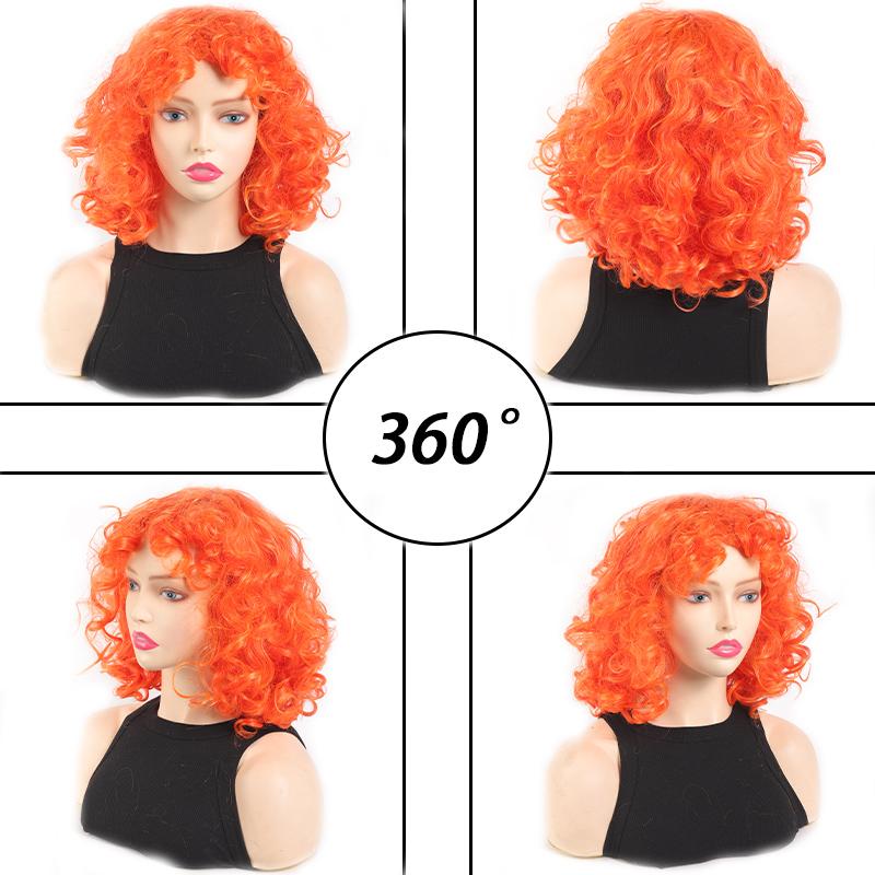 Orange Curly Short Wig Soft Synthetic Hair European Style Loose Curls Orange Women's Hair