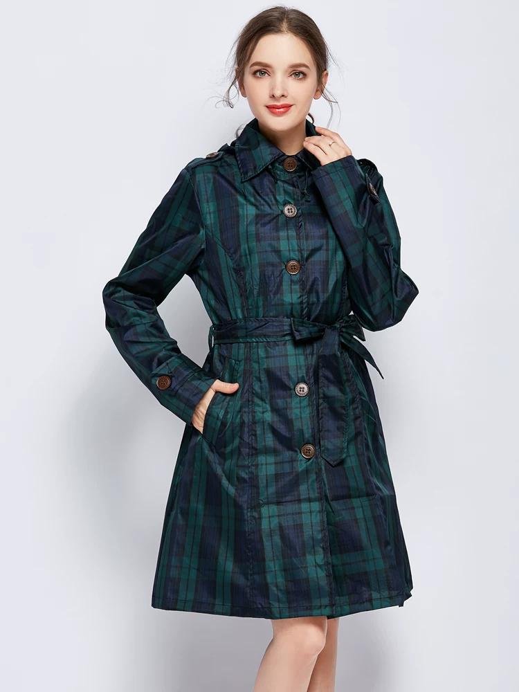 Trench Gingham Retrò Adulto Singolo Donna Leggero Traspirante Vita Sagomata Cappotto Moda Coreano e Giapponese Asciugatura Rapida Studente