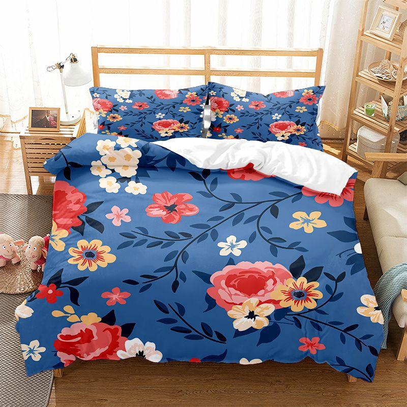 Comforter Floral Bedding Set Botanical Flower Queen Soft Boho Rose Flowers Leaves Print Comforter For Teens Adults Decor