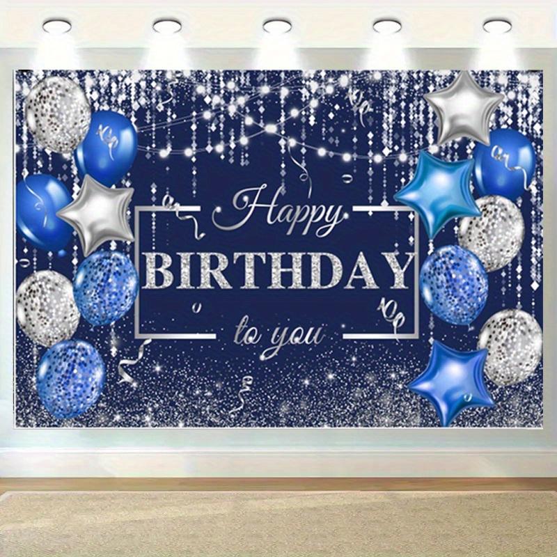 Di elegante buon compleanno Sfondo blu con palloncini striscione anniversario, poliestere resistente, palloncini, motivo stelle, perfetto per la festa,