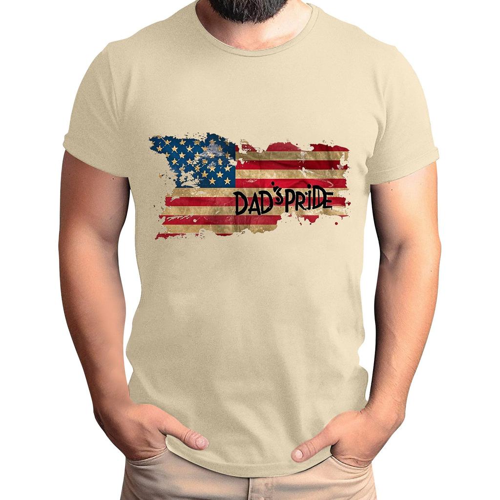 Tricou de Bărbați cu Imprimeu Steag pentru Ziua Tatălui, Top Lejer Casual cu Mânecă Scurtă