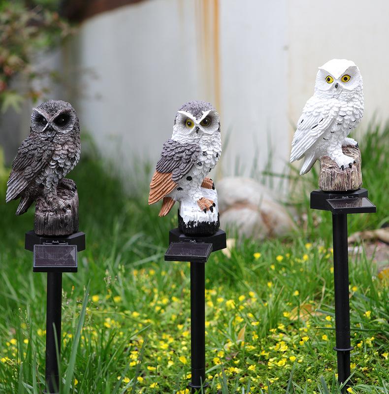 Solar-Powered LED Owl Garden Lamp - Resin Animal Yard Decor