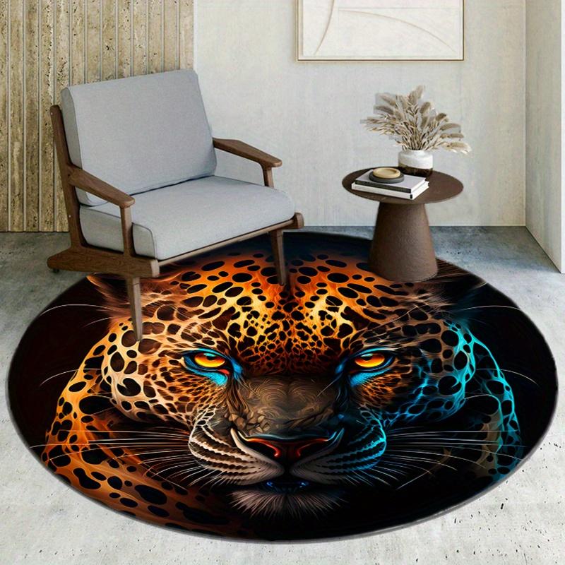 Leopard Round Rug Nonslip Area Rug Office Chair Mat Carpet For Living Room Bedroom Home Decor