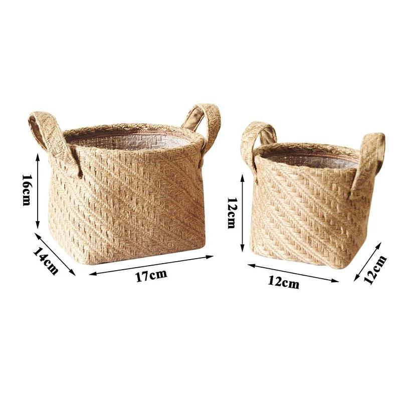 Braided Jute Cloth Flowerpot Storage Basket Cotton Linen Blended Desktop Storage Box Kids Toys Sundries Organizer Laundry Basket