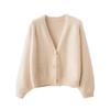 Casaco Cardigan Feminino Curto Solto Primavera Outono Cor Sólida Lã Sintética de Vison Tricotado Botão Suéter
