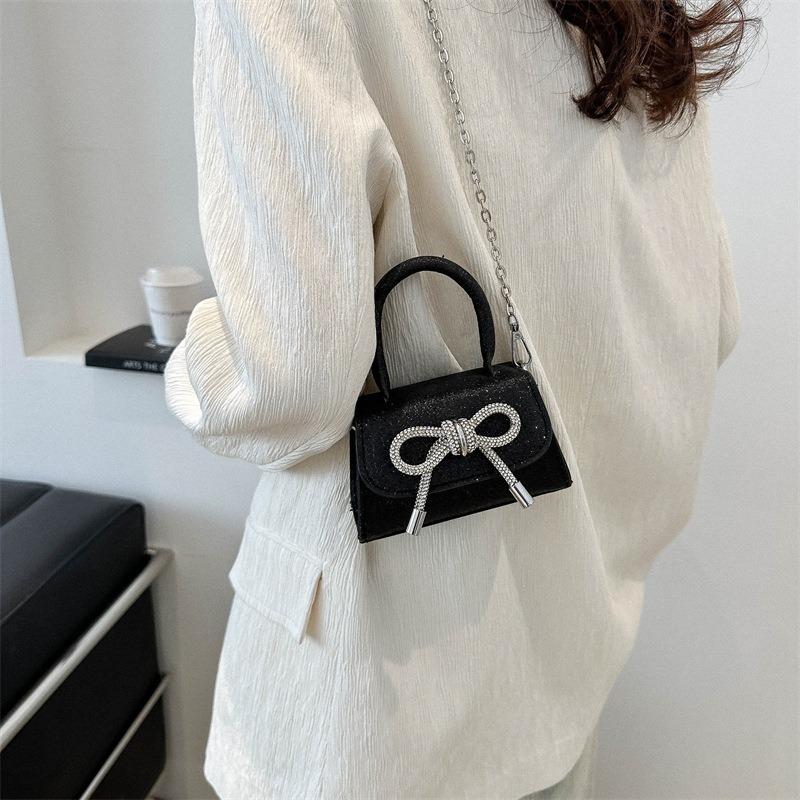 New Chain Crossbody Shoulder Sequined Women's Bag Texture Solid Color Bow Mini Handbag