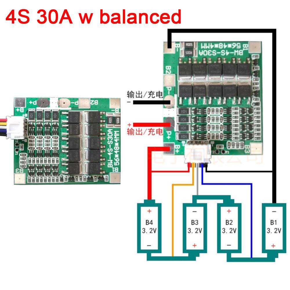 4S cells 12V 30A Lifepo4 lithium iron phosphate BMS balance 4*3.2V 12.8v Lithium