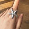 Fashion Silver Color Starfish Leaf Open Rings For Women Stainless Steel Metal Irregular Geometric Double Heart Ring Jewelry