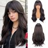 Women Stylish Long Wave Hair with Bangs Synthetic Black Brown Wigs for Daily Cosplay Use Heat Resistant Fibre