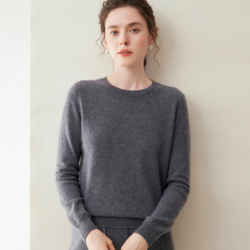 Lekasha Women's 100% Pure Cashmere 12-Gauge Knitted Round Neck Sweater