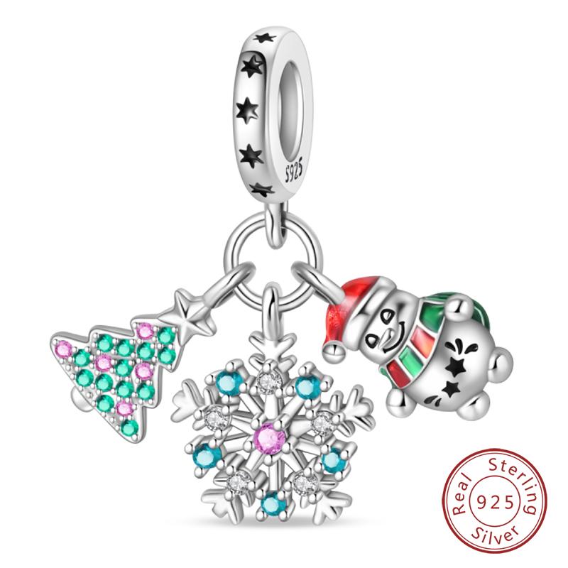 New Winter Charms Bead Copper Snowflake Snowman Penguin Deer Dangle Fit Bangle Bracelet Necklace Diy Jewelry