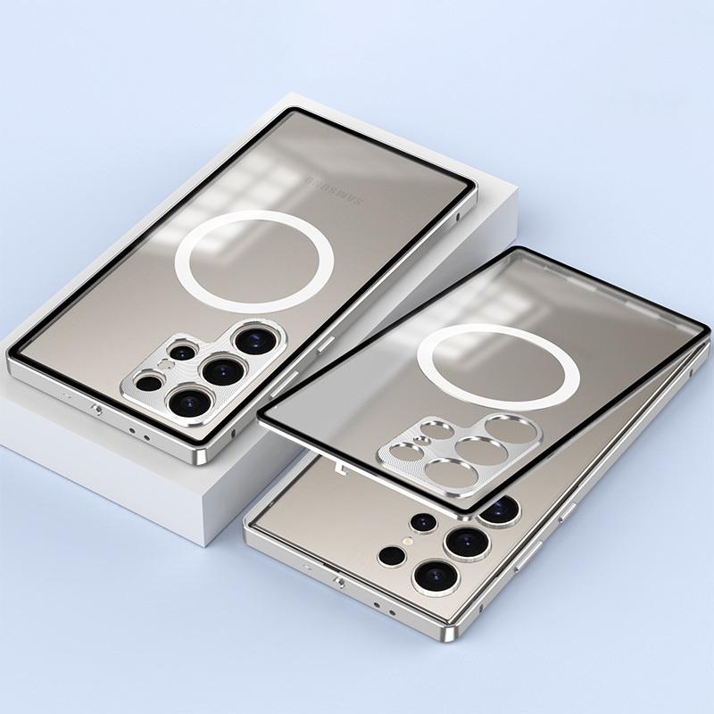 Funda magnética para teléfono Samsung S25 S24 Ultra S23 con marco de aluminio a prueba de golpes y cubierta híbrida esmerilada