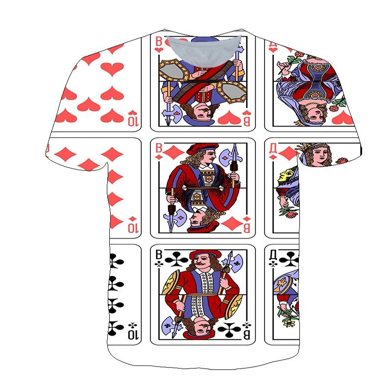 

Модна чоловіча футболка з малюнком гральних карт у стилі хіп-хоп, літня повсякденна цікава футболка з покерною графікою, з круглим вирізом, з 3D-принтом XL