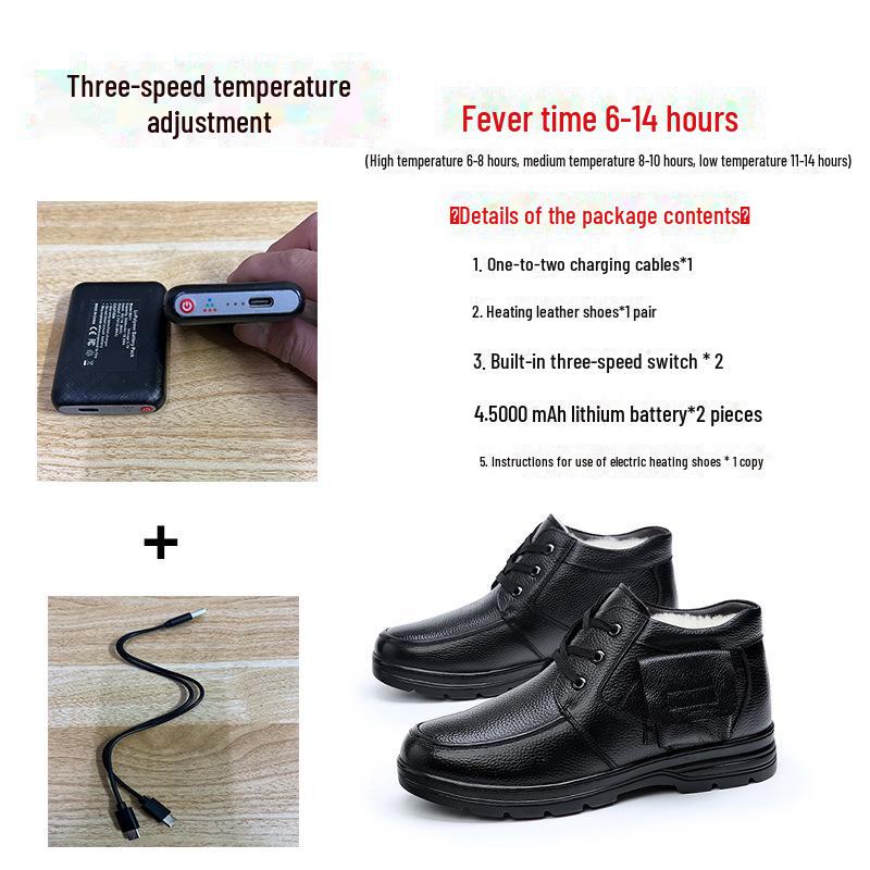 

Мужские зимние кожаные ботинки с электроподогревом - перезаряжаемые хлопковые походные ботинки 41