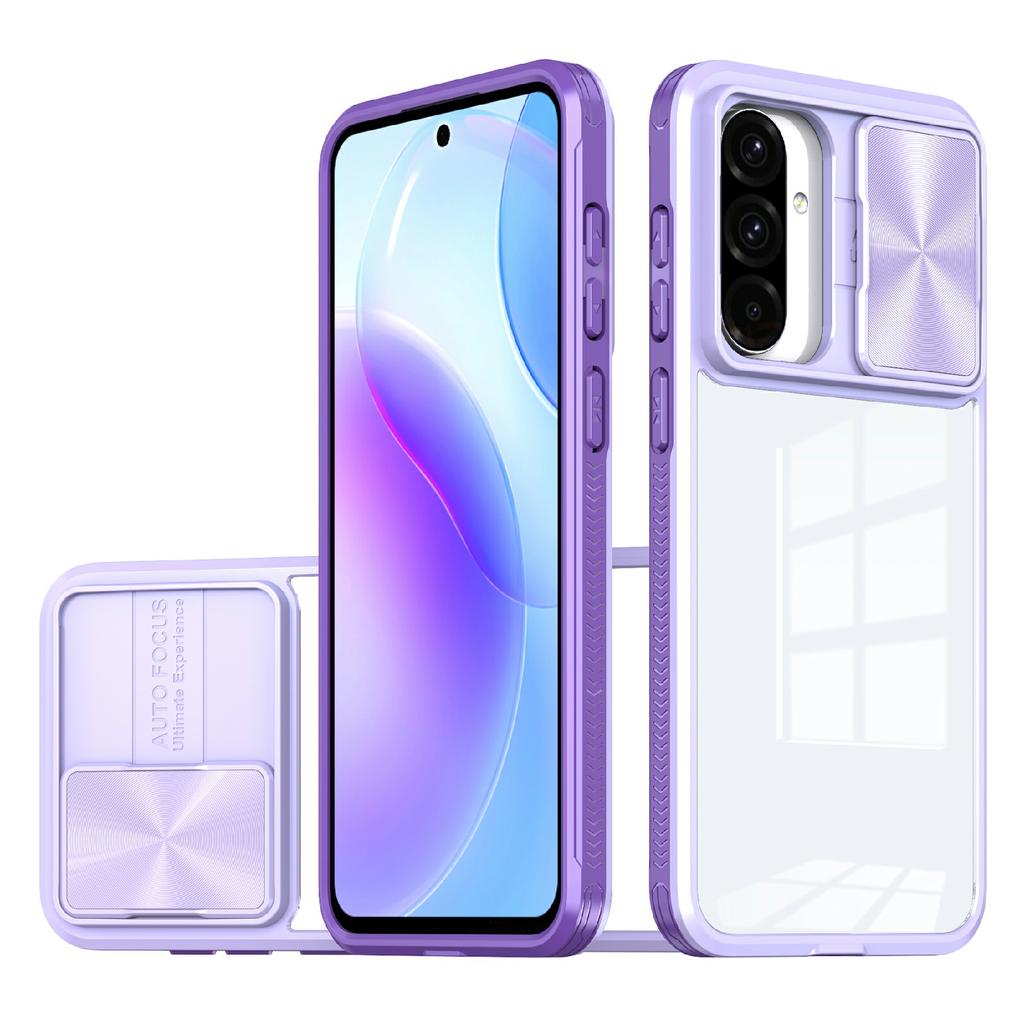 For Samsung Galaxy A56 5G Case TPU + PC Clear Phone Cover with CD-Veins Camera Lens Sliding Lid