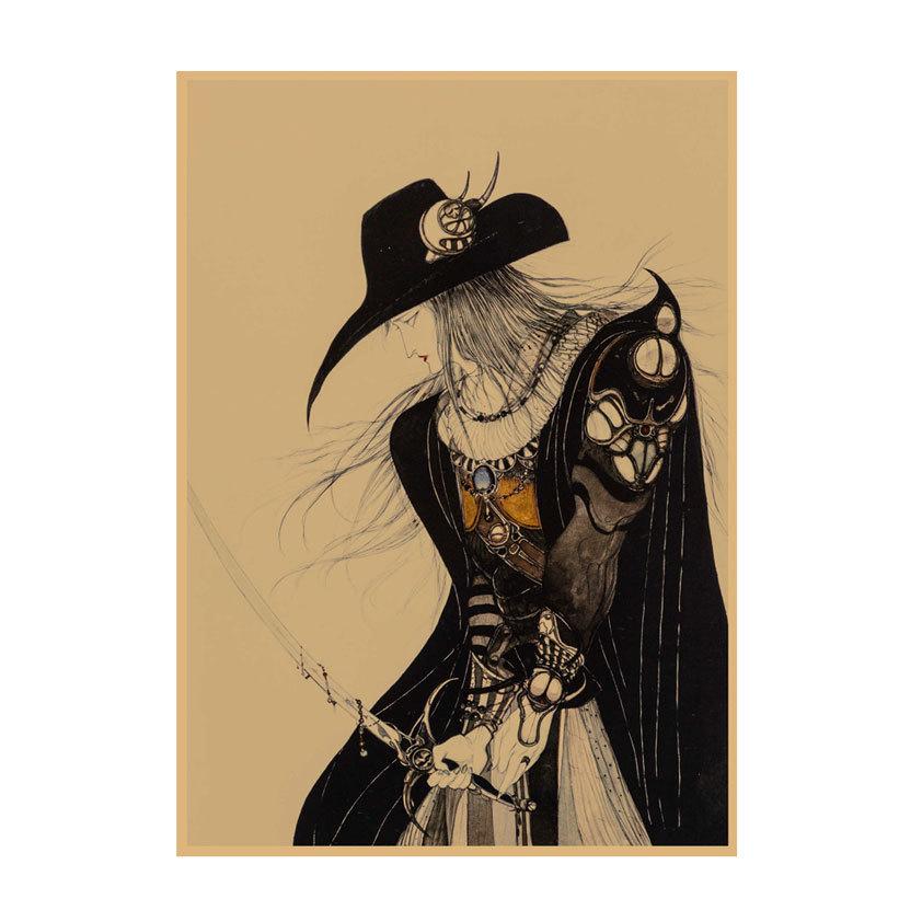 Yoshitaka Amano Retro Japanese Illustration Poster for Bar & Restaurant Wall Decor