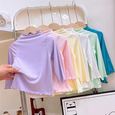 Autumn/Winter Kids' Modal Ruffle Edge High-Neck Lace Top