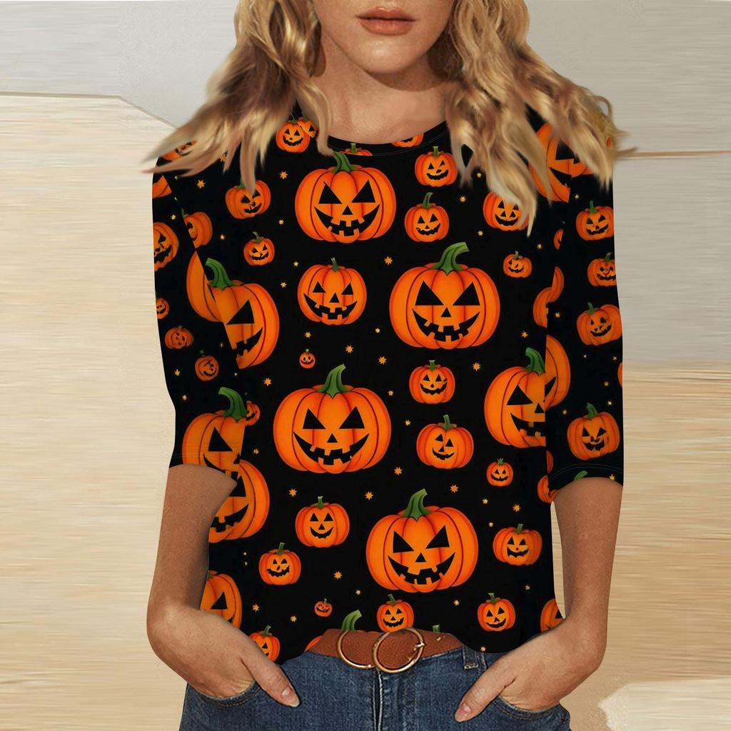 Women's Fashion Casual Round Neck Printed 3/4 T-shirt Top