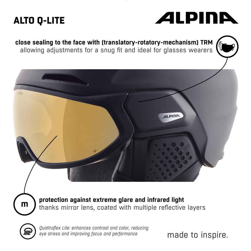 ALPINA ALTO Ski and Snowboard Visor Helmet with Mirror Eyeglass Adjustable Size Q-LITE Visor, Compatible, (59-63 Cm)