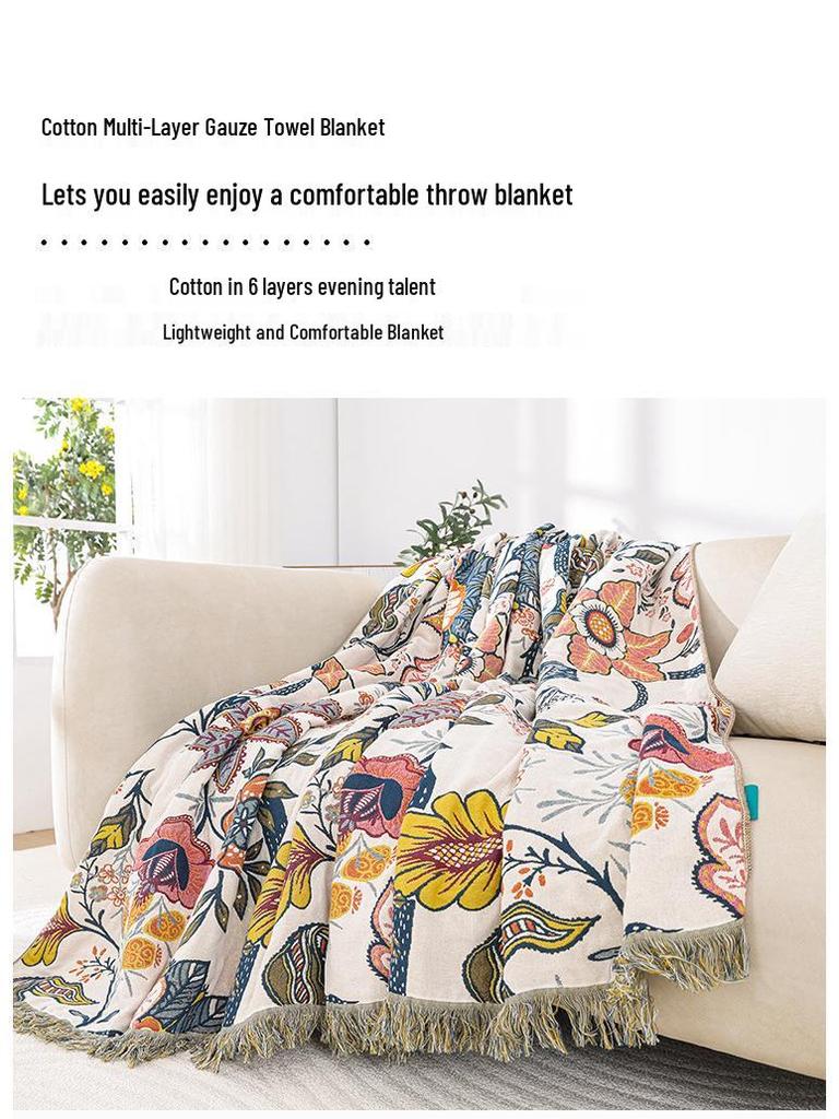All-Season Cotton Gauze Tassel Blanket: Skin-Friendly & Ideal for Couples