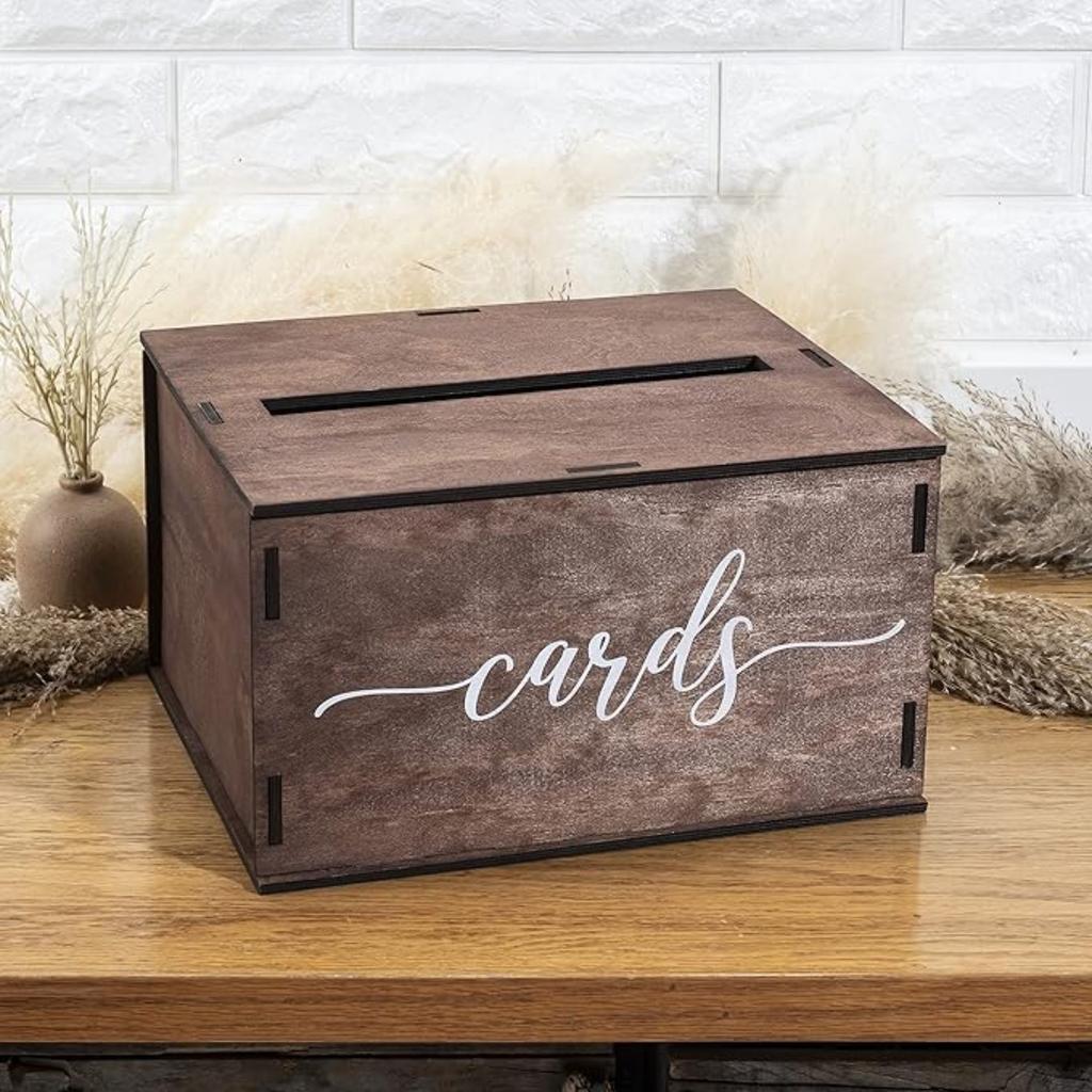 Wooden Wedding Card Box with Slot & Lid | Decorations for Reception for Wedding Gifts & Money | Baby & Bridal Shower, Graduation