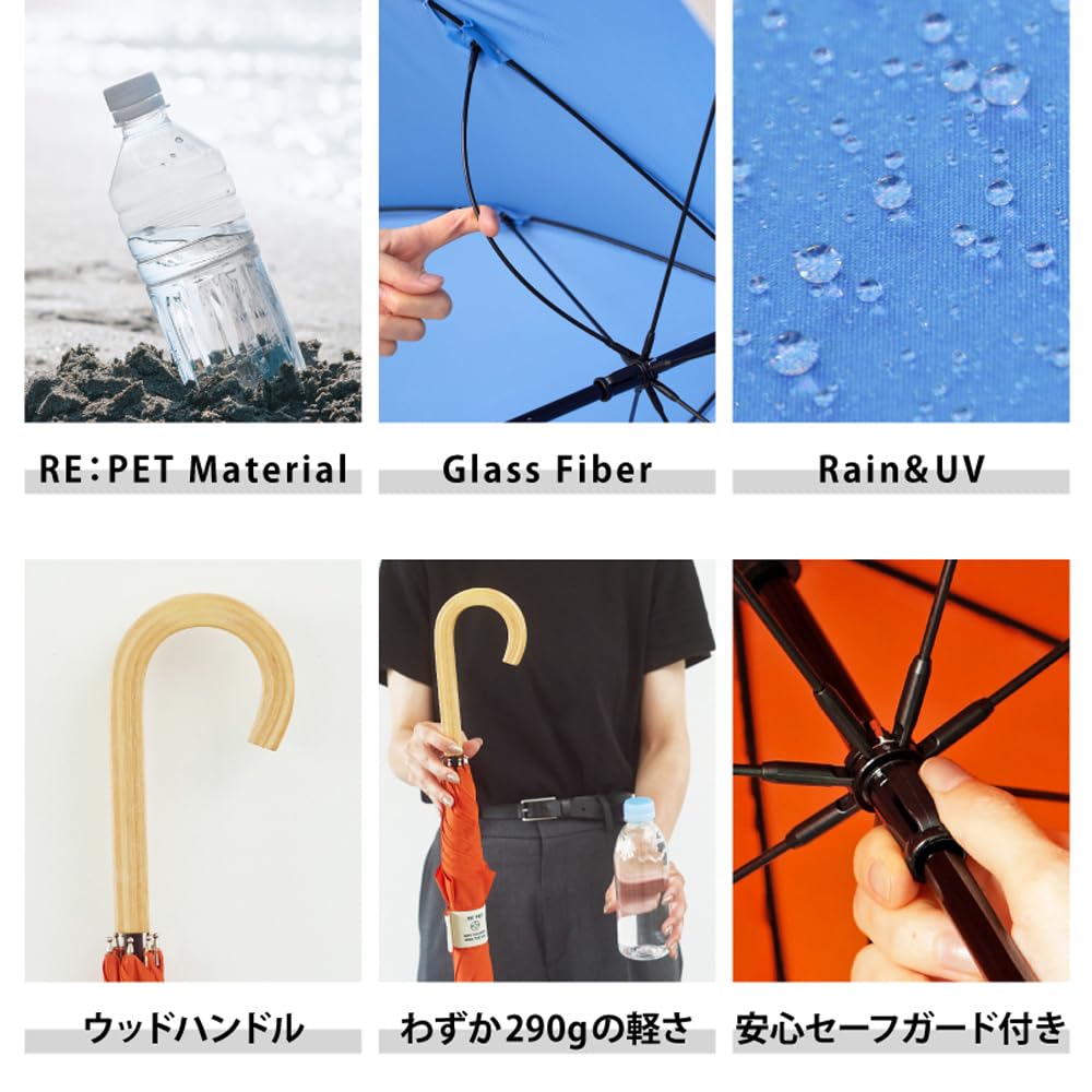 Because Long Umbrella 60cm UV Protection Large Recycled Polyester Sun Umbrella Rain or Shine Unisex Stylish Pink 98%+ U-DAY REPET/Bicolor
