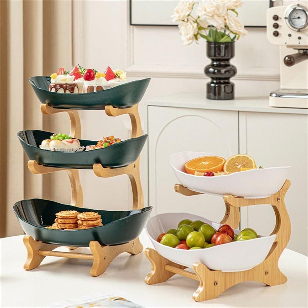 Mit Bambusständer Obstschale Ständer Oval Mehrstöckige Servierplatte Für Obst Gemüse Snacks