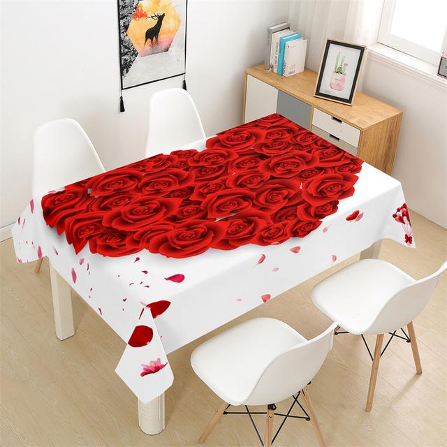 Romantic Red Rose Printed Decorative Tablecloth Picnic Table Rectangular Tablecloth Home Dining Table Coffee Table Ornaments