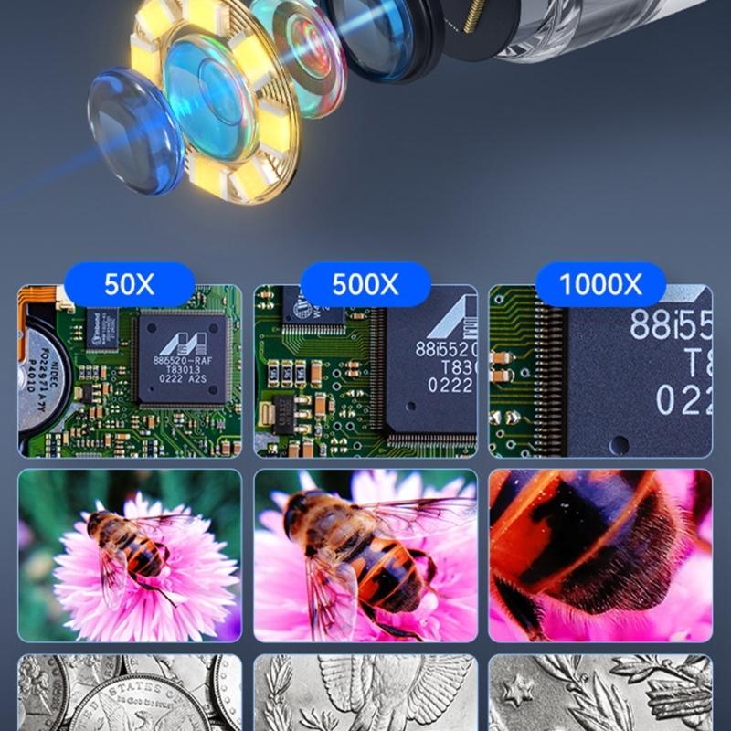 4.3 Inch Digital Microscope with 1000X Magnification & Adjustable LED Light for Electronics Inspection & Hobbies