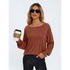 Autumn and Winter Women's Blouse Round Neck Pleated Long Sleeve Casual Tops