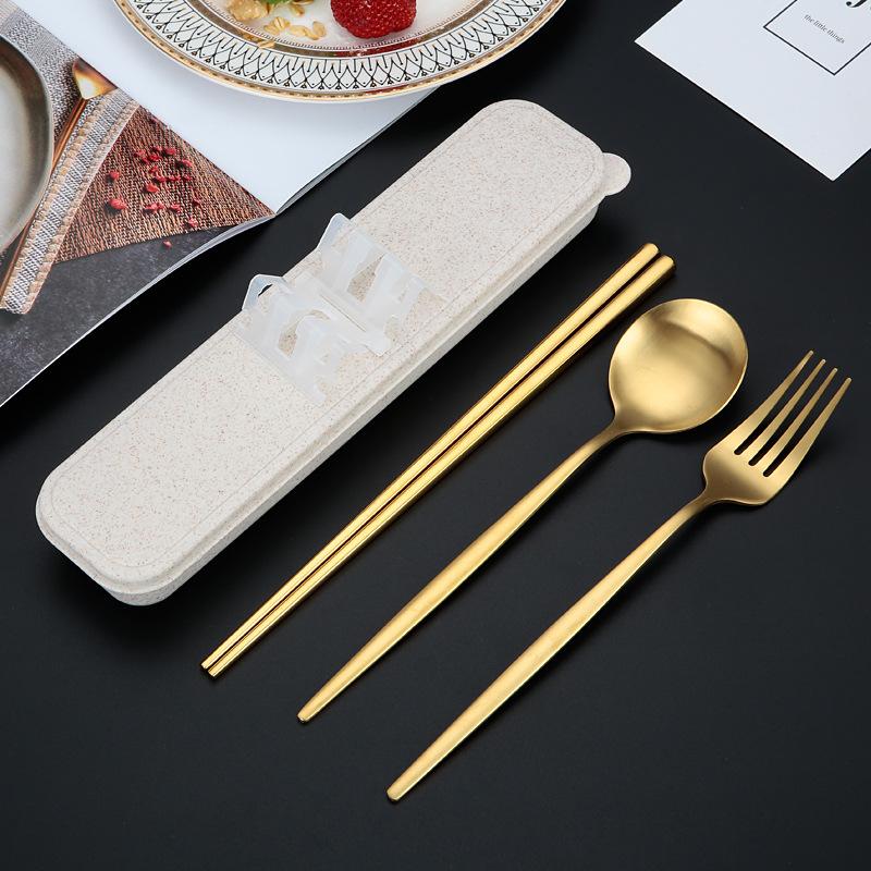 Portable Tableware Picnic Stainless Steel Cutlery Set Dinnerware Coffee Spoon Chopsticks with Box Kitchen Utensils for Children