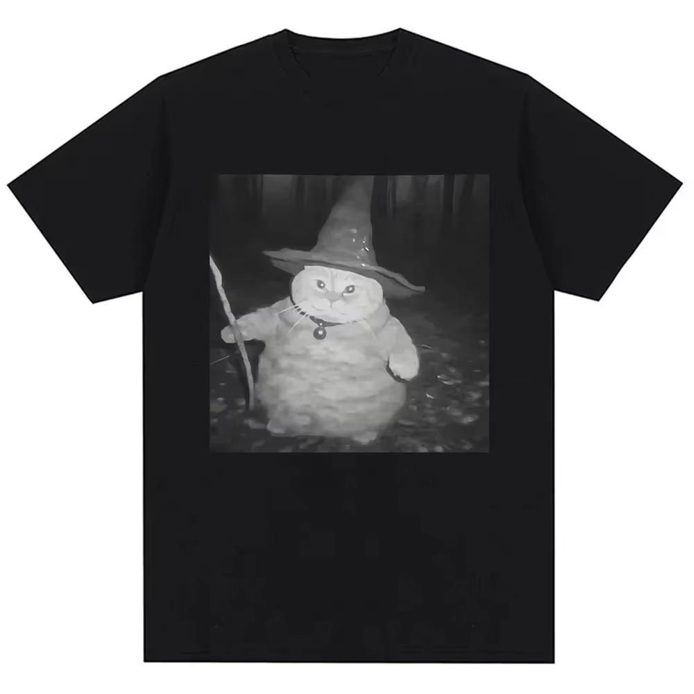 

Trend Humor Joke Novelty Women Short Sleeve Vintage Tshirt Fat Wizard Cat Funny Meme Graphic T Shirts Versatile Casual Top S