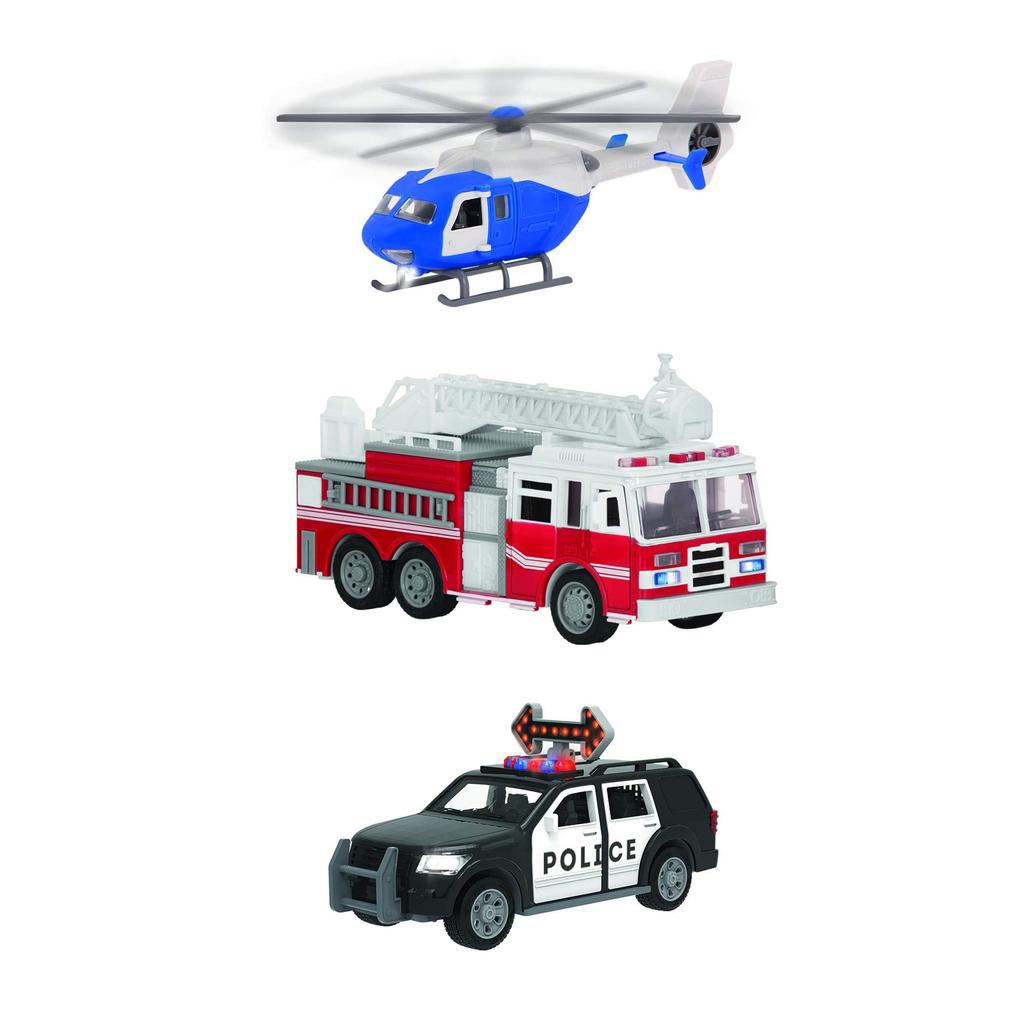 Poháněné vozidlo záchranné služby Policejní nákladní auto Sada 3 funkčních vozidel Hračky vozidla Pracovní auto Záchranná mikro série 3 roky 4 roky 5 let