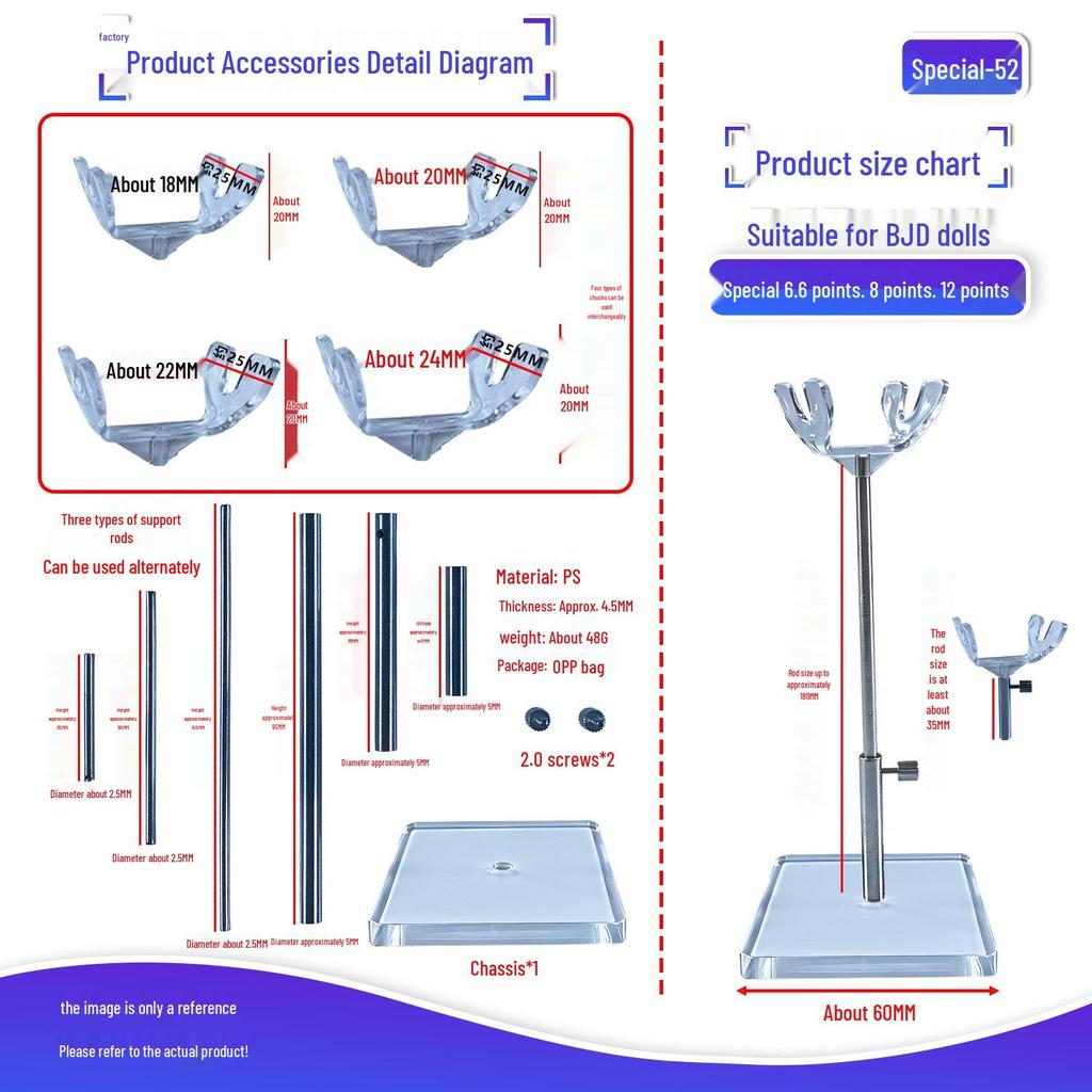 BJD Doll Stand: Transparent Acrylic, Adjustable Height for 6-12 inch Dolls