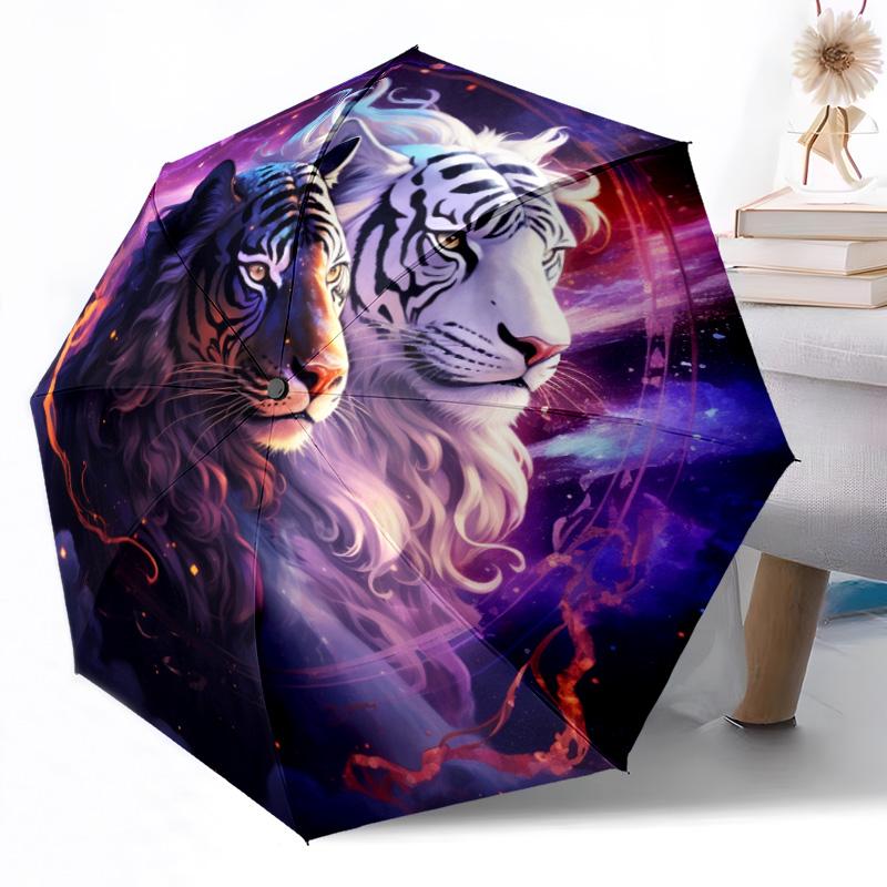 Tiger Yin Yang Artwork Outdoor Automatic Umbrella Retractable Design with 8-Rib Durability Lightweight Perfect Gift for Friends Family