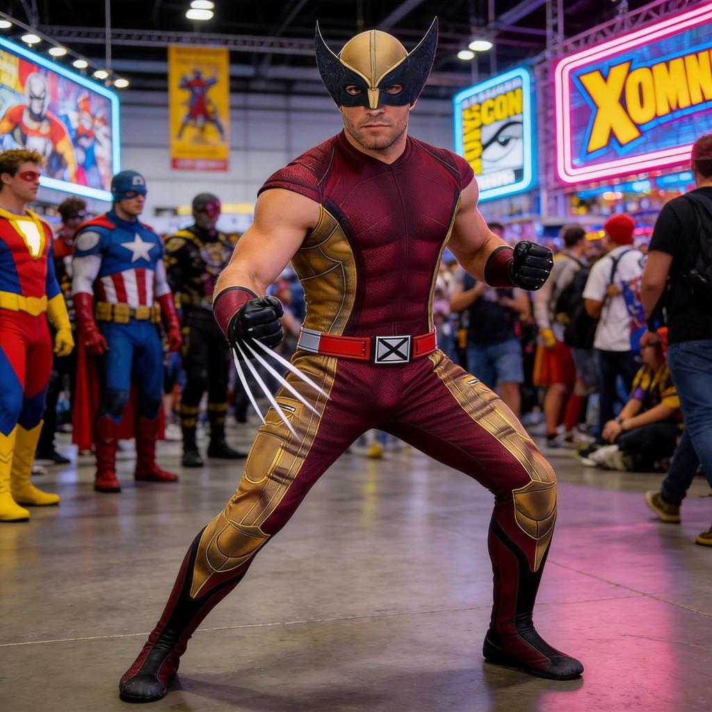 Costume Jumpsuit con Maschera di Wolverine degli X-Men per Cosplay e Halloween