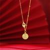 Double Happiness Pendant Necklace: Elegant Gold Chain with Diamond-Inlaid Fu Charm