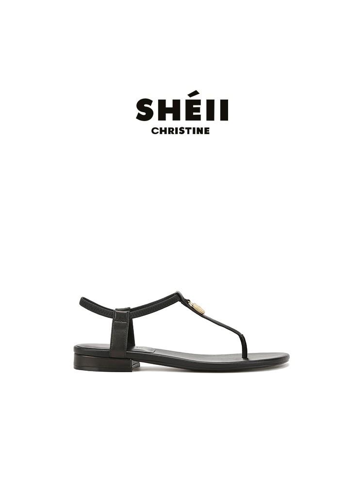 

Leather mandarin duck gold buckle toe sandals women s flat-soled vacation shoes summer wear flip-flops cool slippers 40