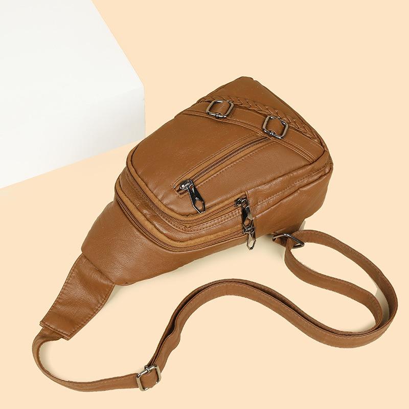Breast Bag Women's Casual Shoulder Messenger Bag Sports Fashion Washed Soft Leather Chest Bag