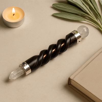 Healing Wand Rock Quartz Copper Pipe Spiral Carved