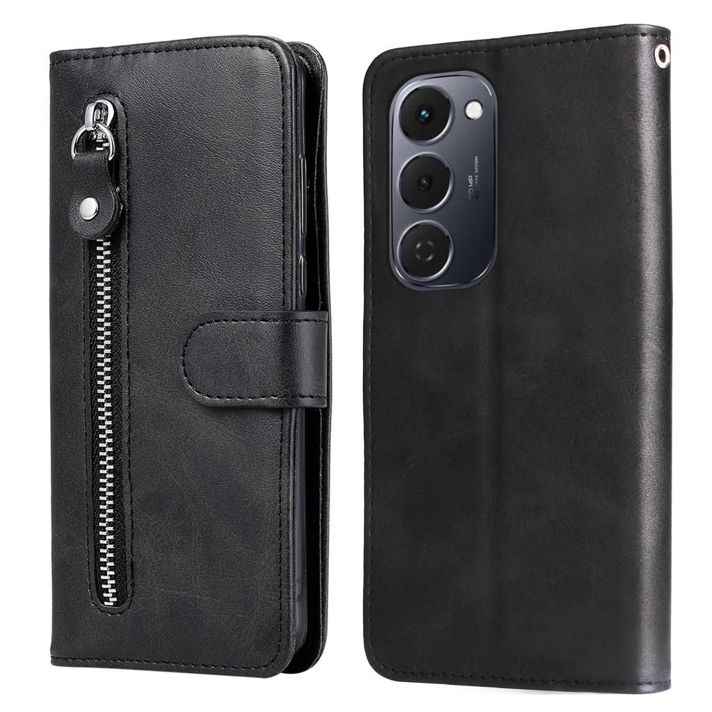 Dla TECNO Spark 40 Pro+ 4G Etui ze skóry PU z kieszenią zapinaną na zamek, portfel, pokrowiec na telefon ze stojakiem