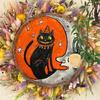 Vintage Whimsical Cat and Moon Round Plaque Sign - Distressed Finish, Wall Hanging,  Aesthetic Room Decor - Pack of 1