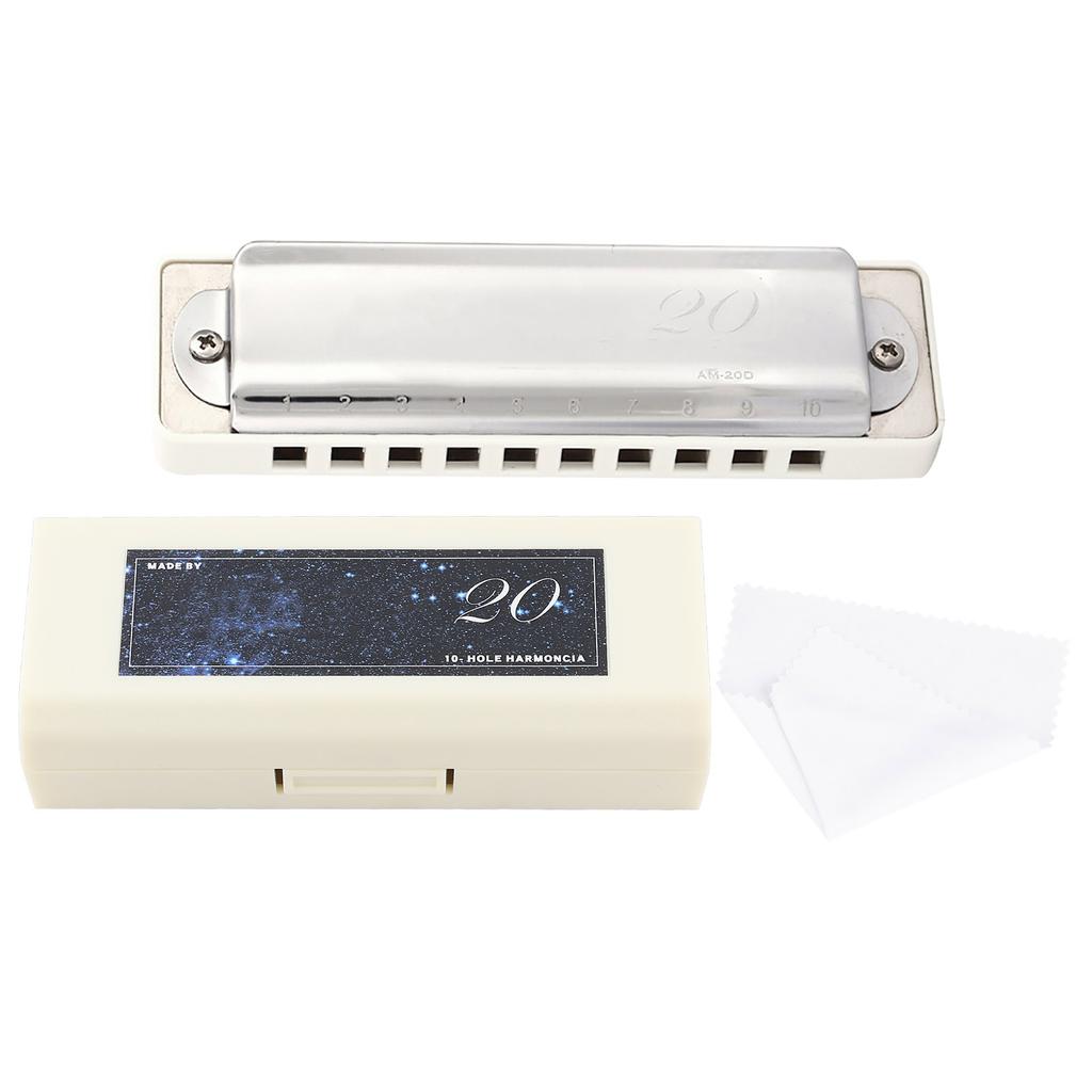KONGSHENG AM 20D Phosphor Bronze Reed 10 Hole 20 Tone Blues Harmonica In the Key of C(White)