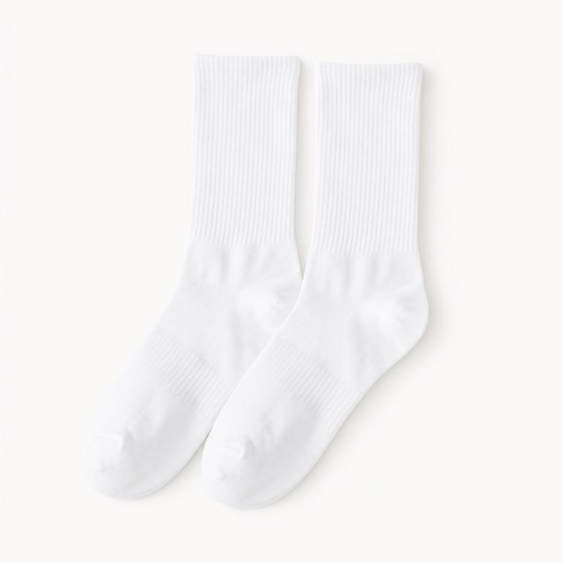 White Ribbed Long Socks -MTNC Comfortable and Breathable Casual Wear 5 pairs of socks