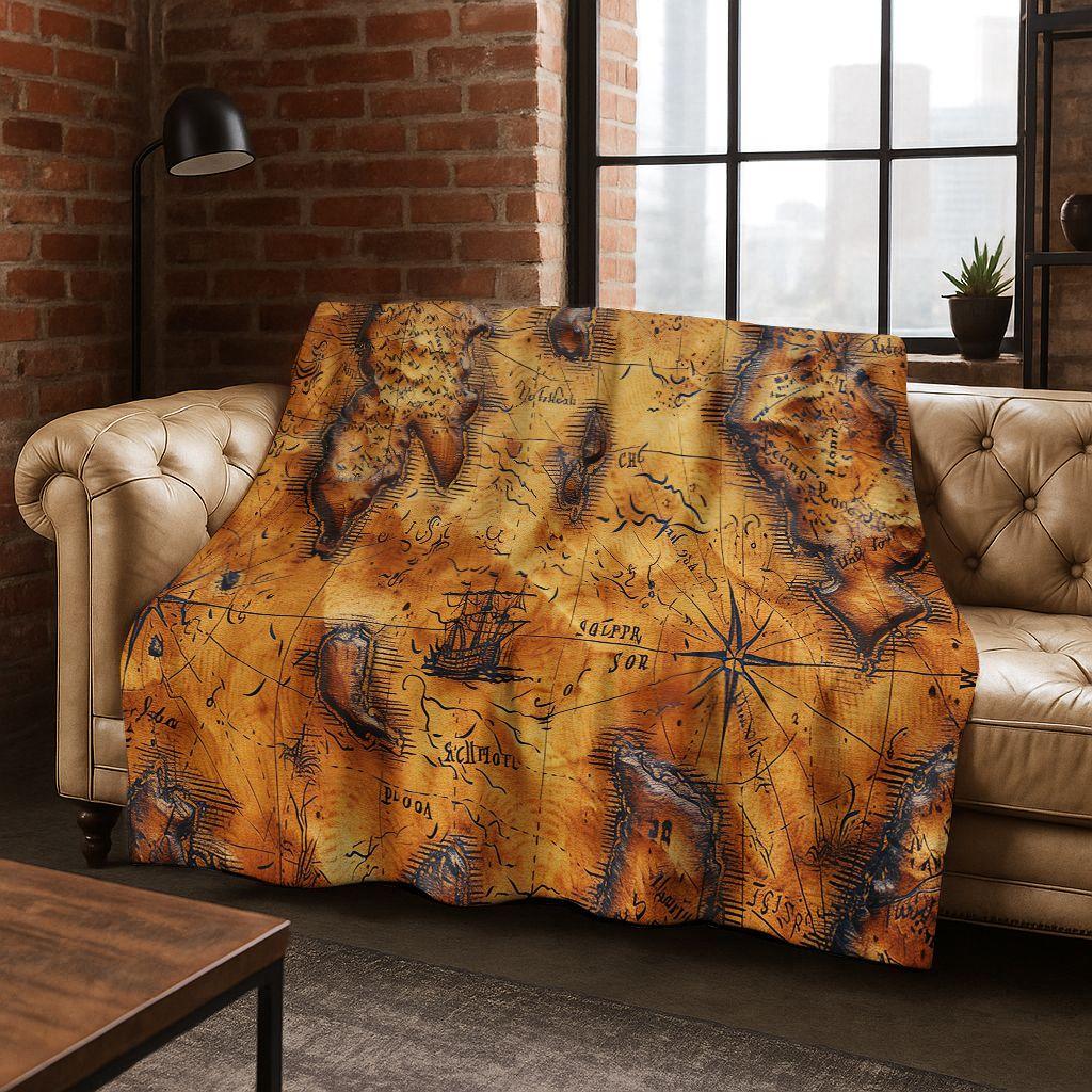 

Ретро Морская Карта Карта Сокровищ Компас Фланелевое Одеяло, Уютное Мягкое Пледное Одеяло для Дома Спальни Кровати Дивана Покрытие Подарок Детям 75x90cm