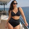 Costum de baie mărime mare 2 buc/set Set bikini, Sutien cu decolteu în V și design încrucișat pe piept cu suport integrat, Set cu imprimeu cu buline, Slip de baie cu talie înaltă și design răsucit, Design retro