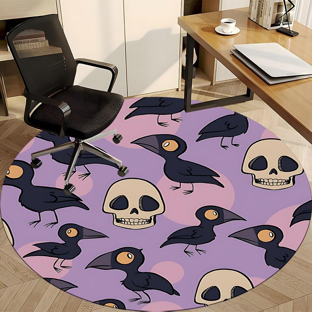 1pc Crows Skulls Office Round Area Rug, Under Office Chairs Bedroom Living Room Home Decor, Room Deco, Available In Various Sizes