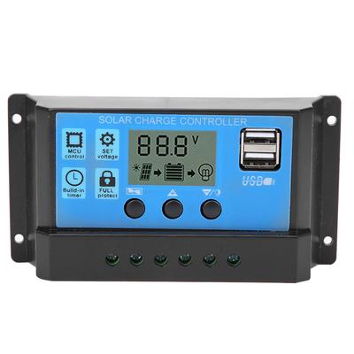 Blauer Solar Automatischer PWM LCD Dual USB 5V Ausgangsregler PV-Systemanschluss 10A