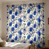 2 Stück Retro Blau Weiß Handbemalte Florale Verdunkelungsvorhänge für Wohnzimmer Schlafzimmer, Dekorative Fensterbehänge