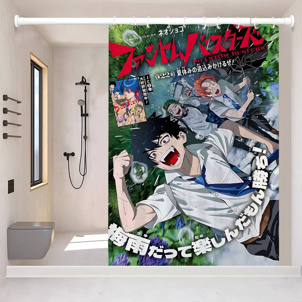 Japanese Anime P-Phantom B-Busters 1Pc Printed Shower Curtain Waterproof Washable With 12 Hooks Bathroom Shower Home Use
